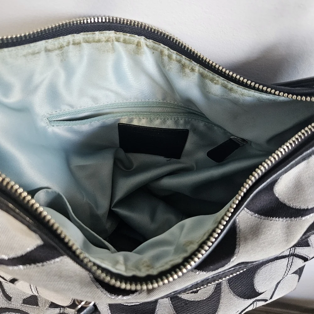 Coach Daisy Hobo Black and Gray Signature Shoulder Bag